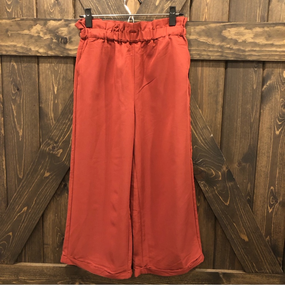 Mng rust wide leg paperbag pant
